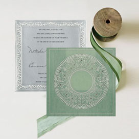 GREEN WOOLY SCREEN PRINTED WEDDING-CARD : CW-8214P