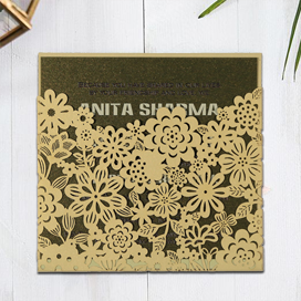 IVORY SHIMMERY FLORAL THEMED - LASER CUT WEDDING CARD : CIN-1595