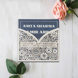 IVORY SHIMMERY FLORAL THEMED - LASER CUT WEDDING INVITATION : CIN-1593