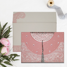 PINK HANDMADE COTTON EMBOSSED WEDDING CARD : CD-8234G