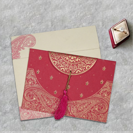 PINK HANDMADE COTTON EMBOSSED WEDDING CARD : CD-8234I