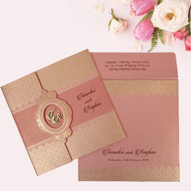 PINK SHIMMERY FLORAL THEMED - FOIL STAMPED WEDDING INVITATION : CW-1772