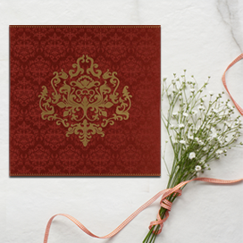 RED SHIMMERY DAMASK THEMED - SCREEN PRINTED WEDDING CARD : CI-8254B