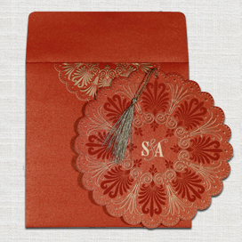 RED SHIMMERY FLORAL THEMED - EMBOSSED WEDDING CARD : CD-8238I