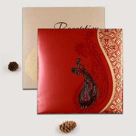 RED SHIMMERY PAISLEY THEMED - FOIL STAMPED WEDDING INVITATION : CW-1742