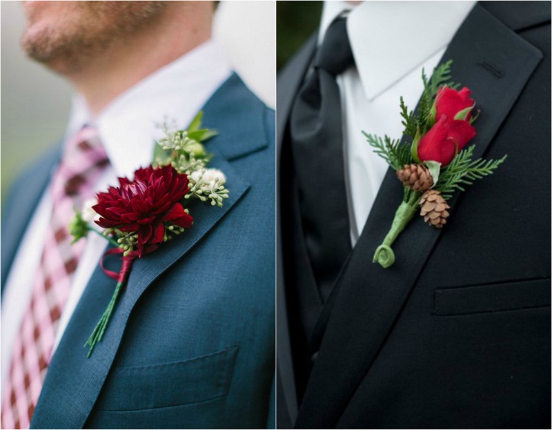 red groomsmen wedding boutonniere