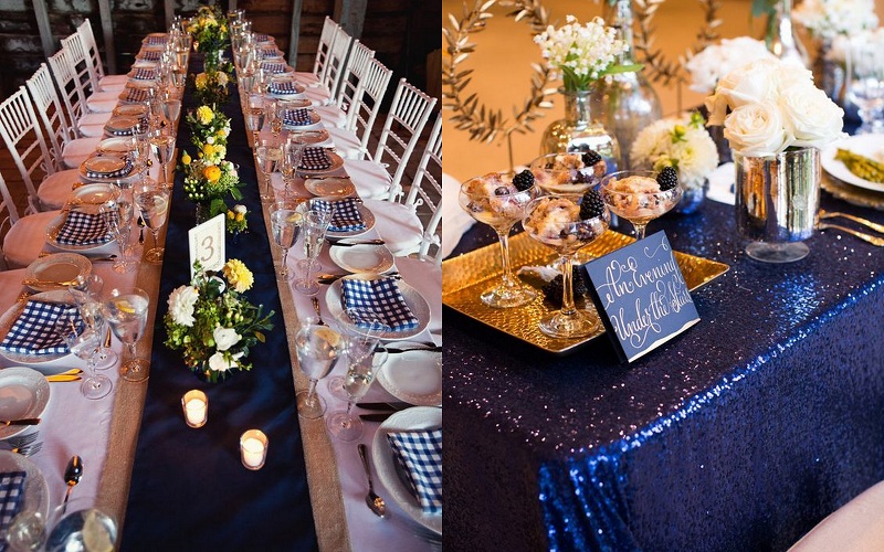 Golden blue table runner