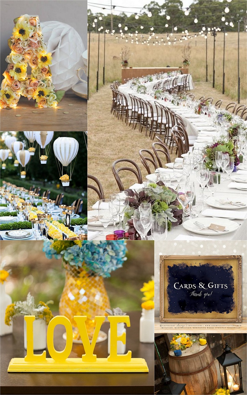 blue grey yellow wedding decoration