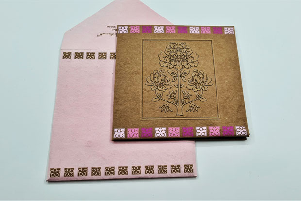 KHAKI HANDMADE COTTON FLORAL THEMED - EMBOSSED WEDDING INVITATION