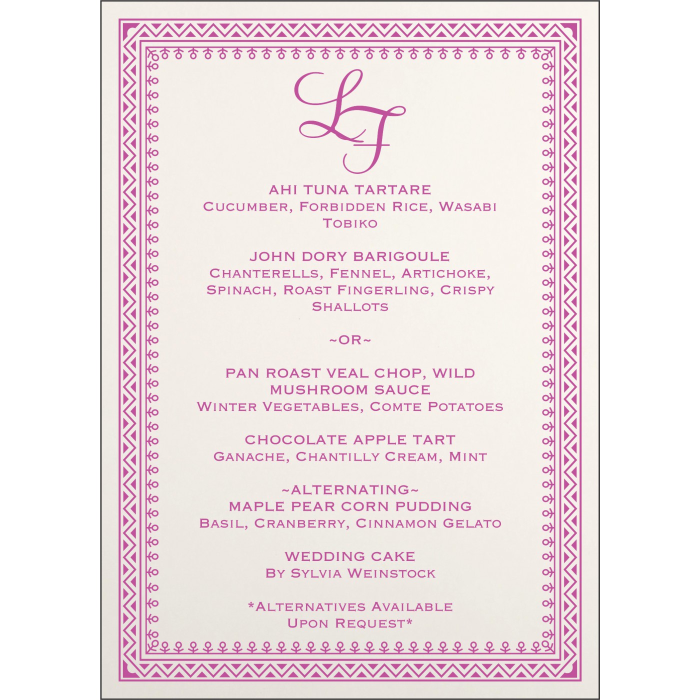 Menu Cards : CMENU 8205A